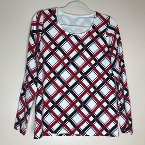 Kim Rogers plaid stretch cotton long sleeve tee M